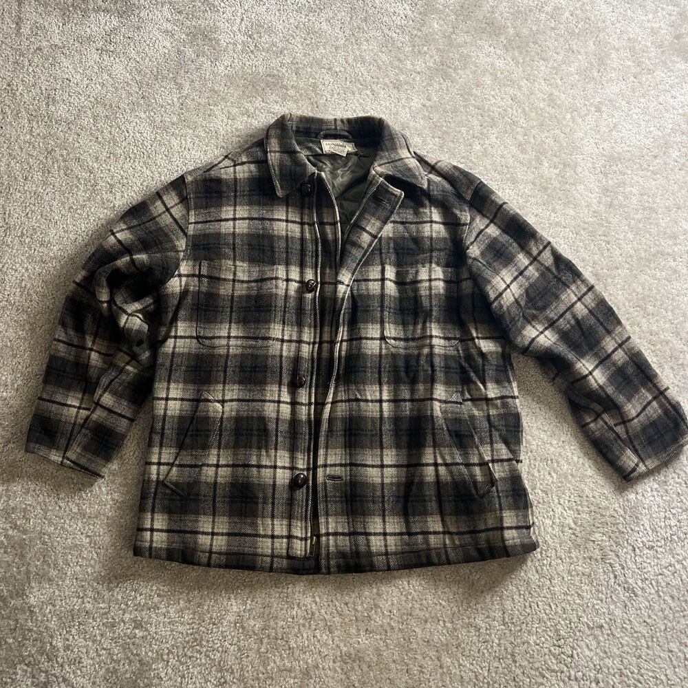 Vintage Work Wear Country Road Plaid Wool Blend Button Up Jacket Medium